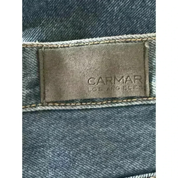 Carmar - Medium Wash Distressed Zip-Up Denim "Beatrice" Miniskirt Sz 28 - Picture 4 of 6